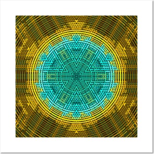 Weave Mandala Blue and Yellow Posters and Art